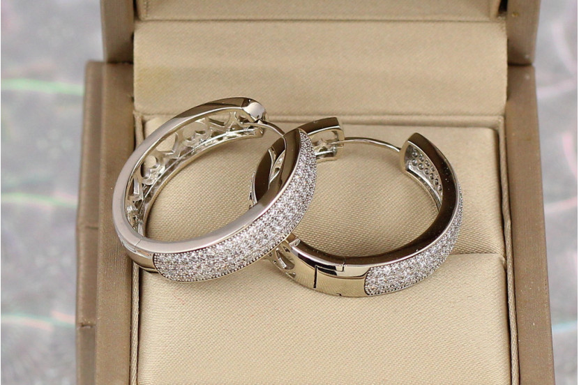 Сережки кільця Хuping Jewelry ранкова роса 2.9 см сріблясті