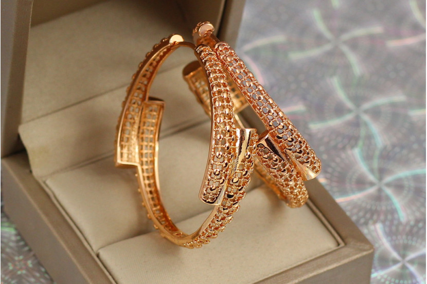 Сережки кільця Хuping Jewelry жасмин 4.7 см золотисті