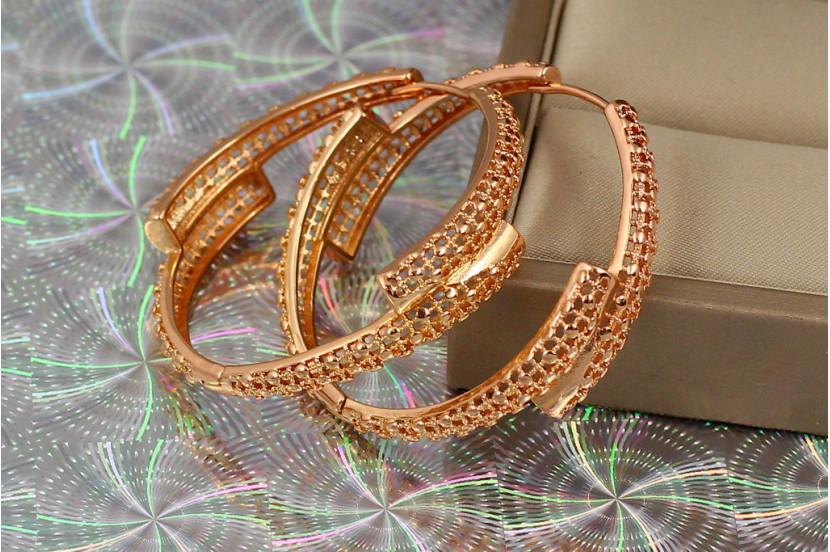 Сережки кільця Хuping Jewelry жасмин 4.7 см золотисті