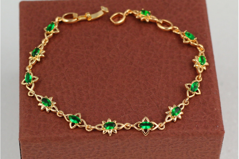 Браслет Xuping Jewelry сонечки із зеленим камінням по всій довжині 22 см 7 мм золотистий