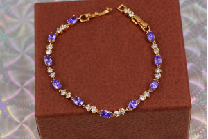 Браслет Xuping Jewelry хвиля з фіолетовими каміннями 17 см 4 мм золотистий