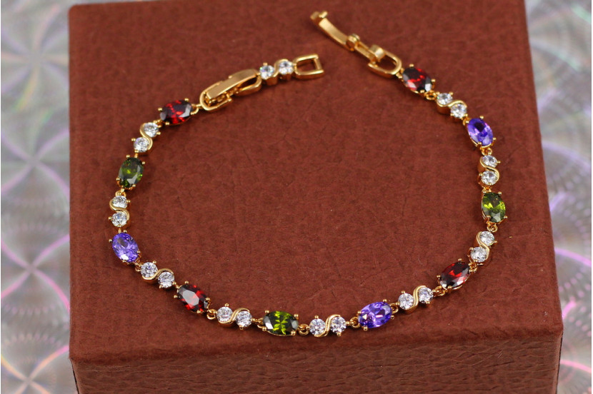 Браслет Xuping Jewelry хвиля з темним кольоровим камінням 19 см 4 мм золотистий