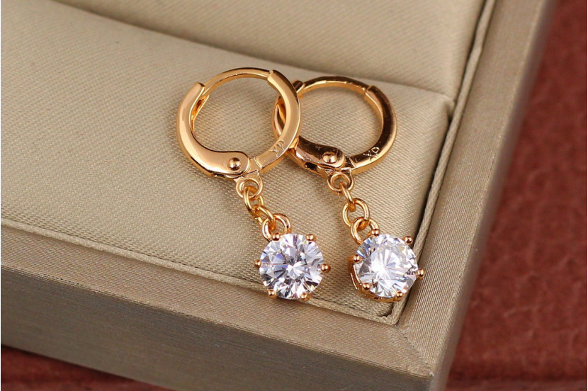 Сережки підвіски Xuping Jewelry камінчик на ланцюжку на шість кріплень 2.3 см 6 мм золотисті