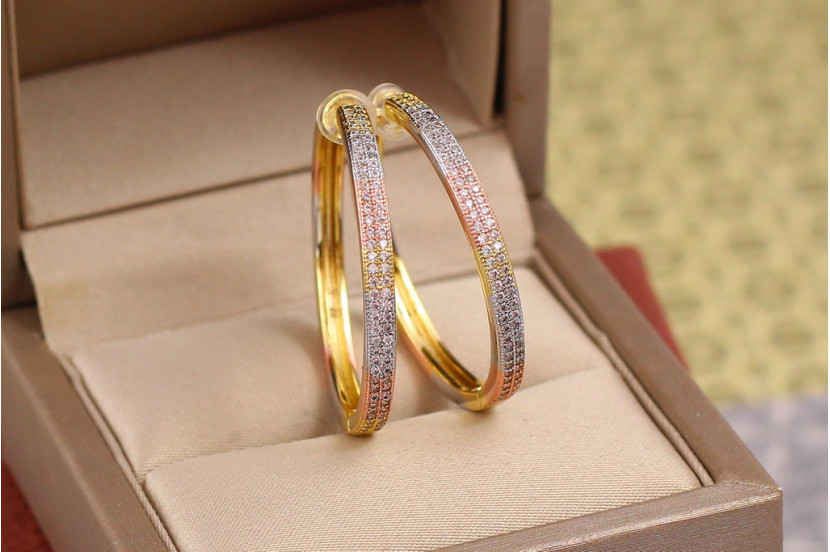 Сережки кільця Xuping Jewelry веселка з камінням ззаду гладкі 3.2 см лимонне золото