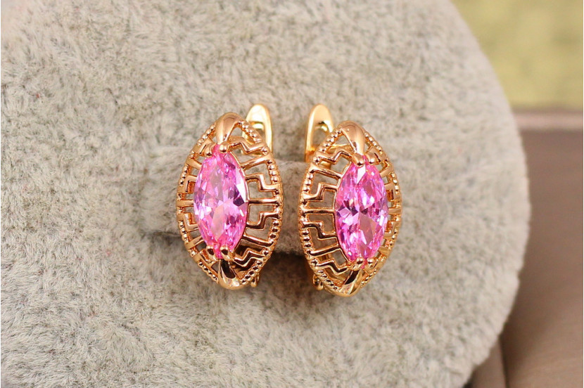 Сережки Xuping Jewelry маркиз з рожевим каменем 1.6 см золотисті