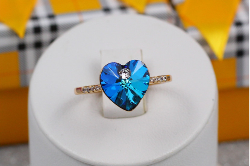 Кільце Xuping Jewelry сердечко Сваровскі блакитне хамелеон р 16 золотисте