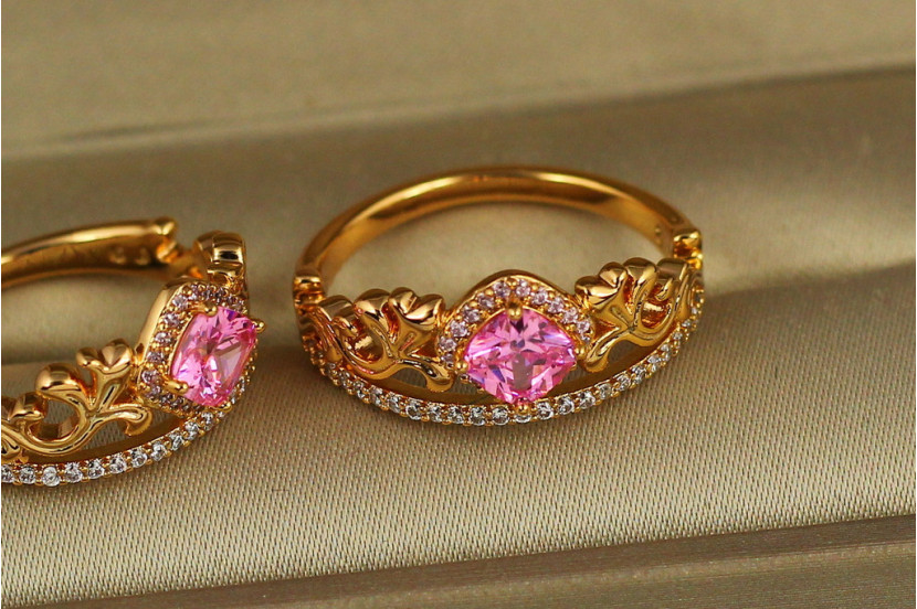 Кільце Xuping Jewelry вінець із рожевим каменем р 18 золотисте