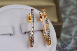 Сережки Xuping Jewelry доріжки з камінням спереду та ззаду 3 см золоті