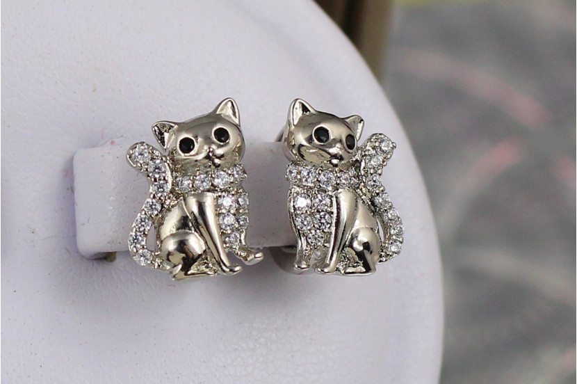 Сережки дитячі Xuping Jewelry кошенята з чорними вічками 1.2 см сріблясті