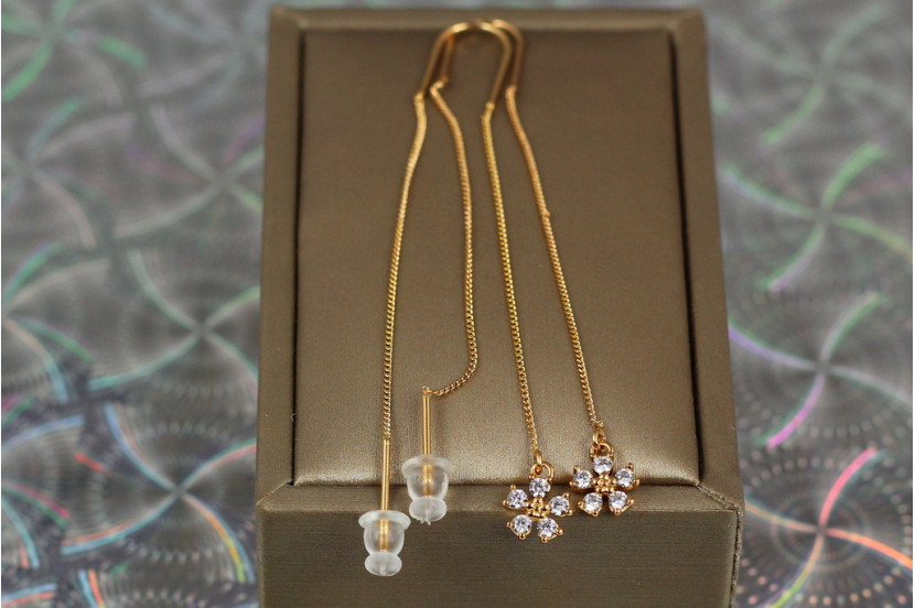 Сережки протяжки Xuping Jewelry ромашка 8 см золотисті