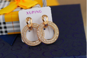 Сережки Xuping Jewelry кільце в кільці 2,5 см золоті Сережки Xuping Jewelry кільце в кільці 2,5 см золоті