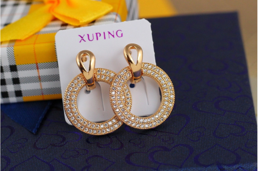 Сережки Xuping Jewelry кільце в кільці 2,5 см золотисті