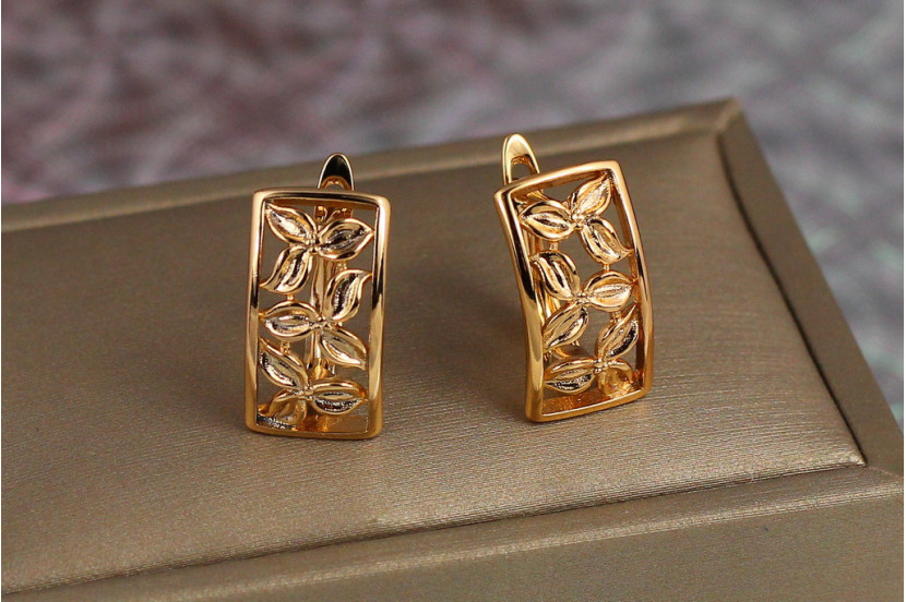 Сережки Xuping Jewelry вигнутий різний прямокутник 1.8 см золотисті