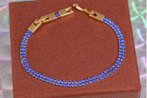 Браслет Xuping Jewelry дві доріжки із синіх фіанітів 21 см 4 мм золотистий