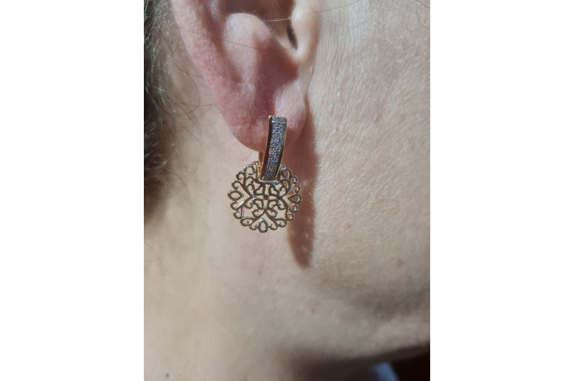 Сережки Xuping Jewelry дві доріжки з ажурними кругами 2,6 см золотисті