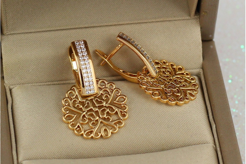 Сережки Xuping Jewelry дві доріжки з ажурними кругами 2,6 см золотисті