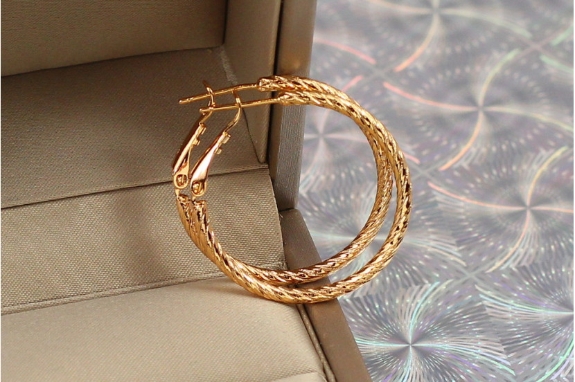 Сережки кільця Хuping Jewelry кручений джгут 3.5 см золотисті