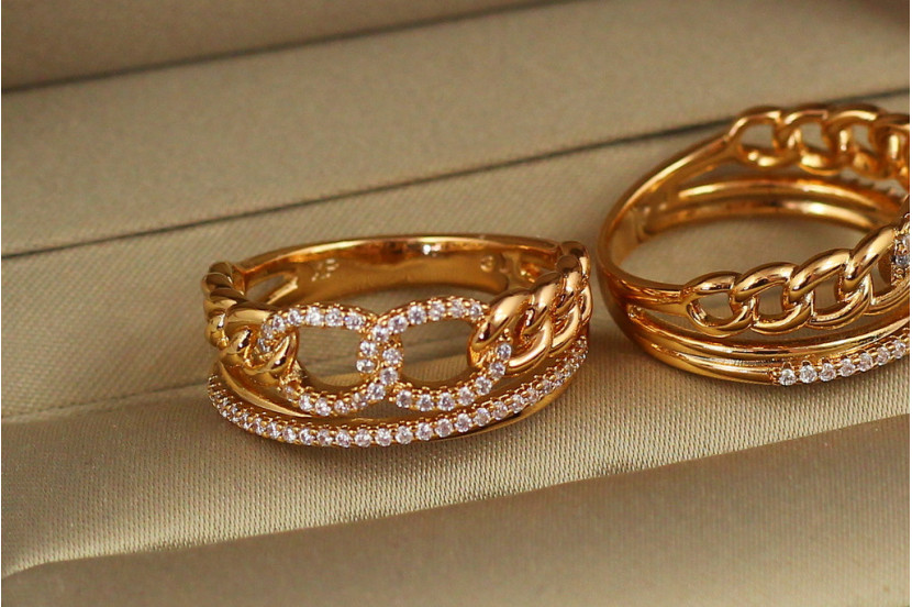 Кільце Xuping Jewelry ланки ланцюга з камінчиками р 21 золотисте
