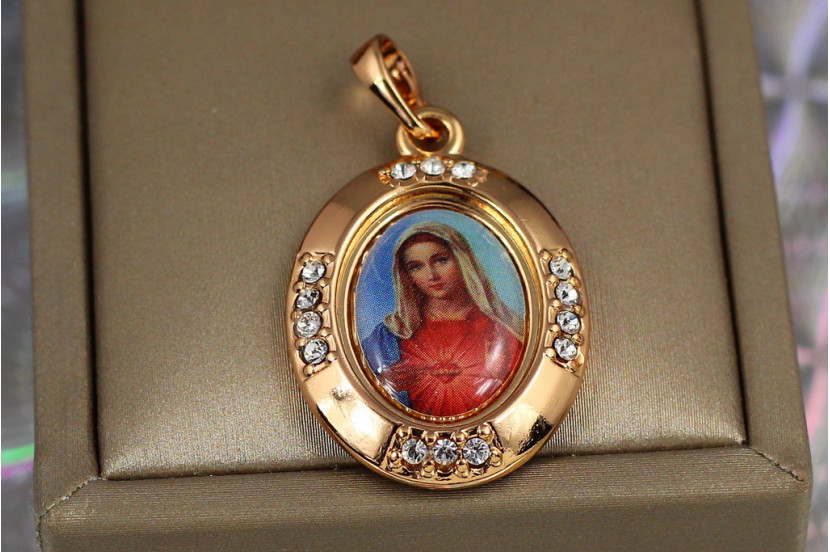 Ладанка Xuping Jewelry овальна діва Марія з камінням кольорова 2.7 см золотиста