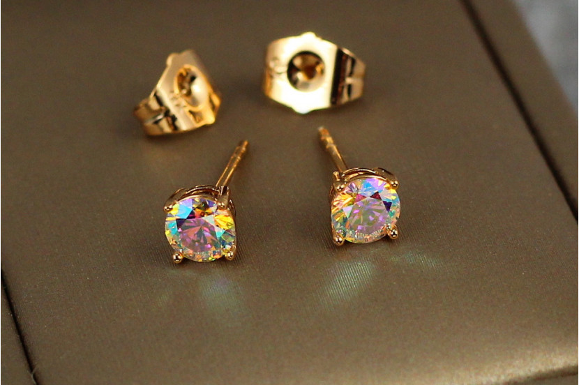 Сережки гвоздики Xuping Jewelry камінці хамелеони на чотири кріплення 5 мм золотисті