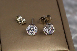 Сережки гвоздики Xuping Jewelry камінці на шість кріплень 7 мм сріблясті