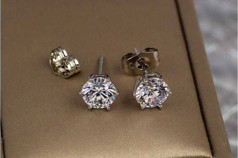Сережки гвоздики Xuping Jewelry камінці на шість кріплень 7 мм сріблясті