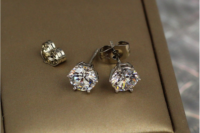 Сережки гвоздики Xuping Jewelry камінці на шість кріплень 7 мм сріблясті