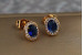 Сережки гвоздики Xuping Jewelry овальні малинки із синіми каменями 10 мм золотисті
