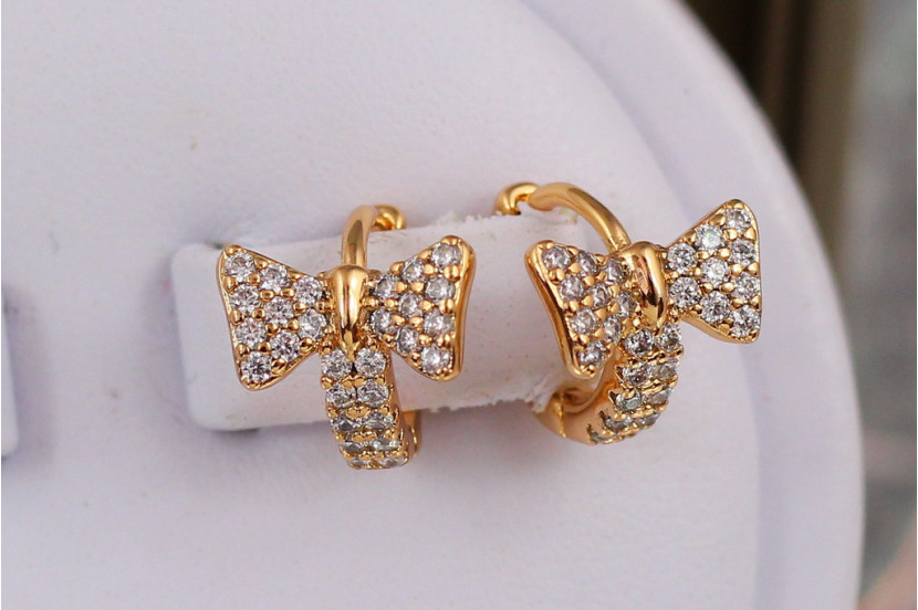 Сережки дитячі Xuping Jewelry бантики з косичкою 10 мм золотисті