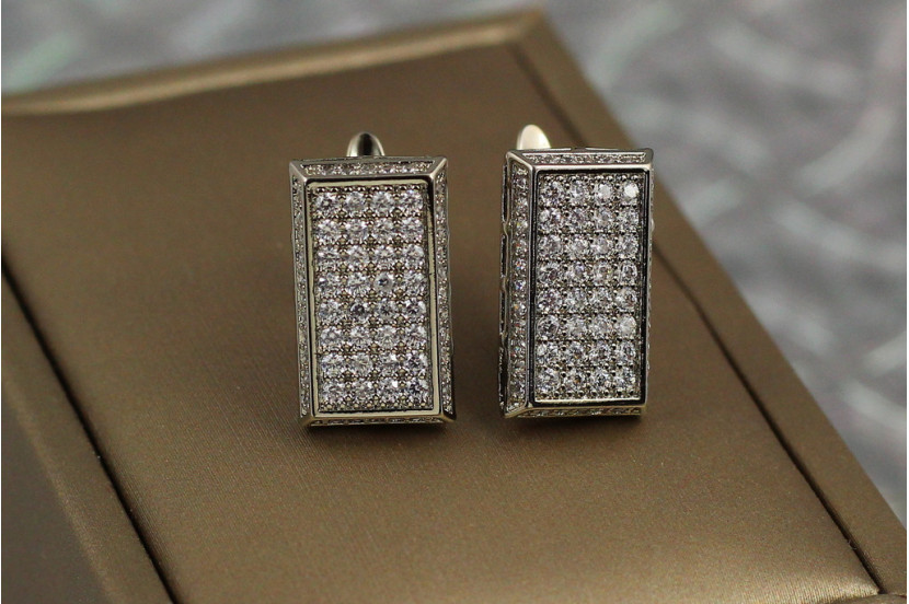 Сережки Xuping Jewelry прямокутник запонки з камінням 1.7 см сріблясті
