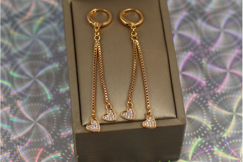 Сережки Xuping Jewelry підвіски два сердечка 6.2 см золотисті