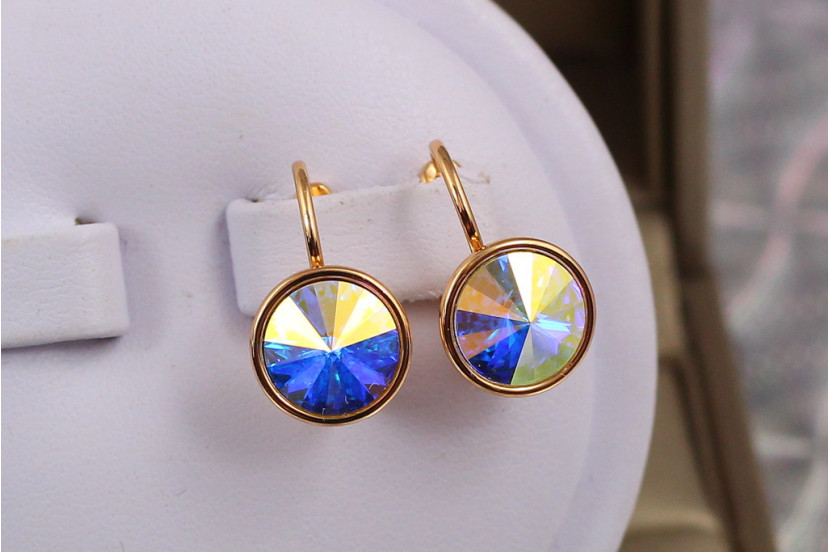 Сережки Xuping Jewelry камені Сваровскі в обідку бензинові хамелеон 1.6 см золотисті