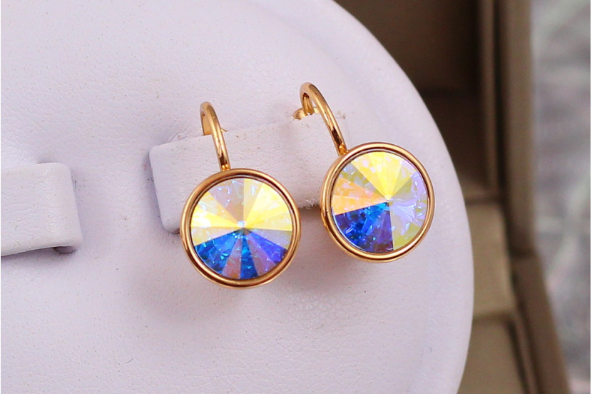 Сережки Xuping Jewelry камені Сваровскі в обідку бензинові хамелеон 1.6 см золотисті