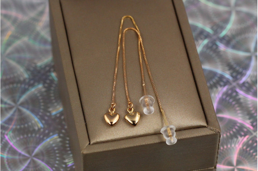 Сережки просувки Xuping Jewelry гладкі сердечка 9 см золотисті