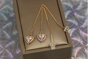 Сережки протяжки Xuping Jewelry серця з камінців 8 см золотисті