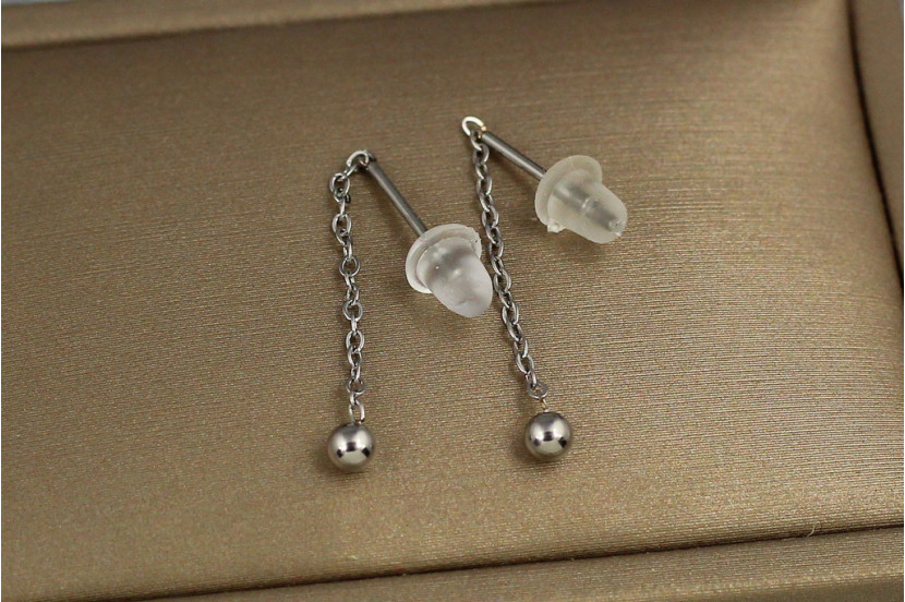 Сережки протяжки Xuping Jewelry кулька 3 мм на ланцюжку 2.5 см сріблясті