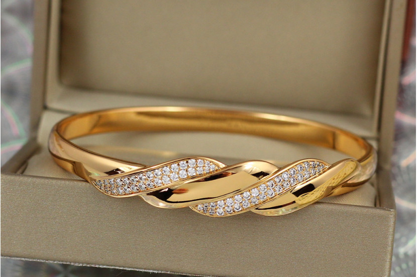 Браслет бенгл Xuping Jewelry дві хвилі 60 см на руку від 16 см до 19 см золотистий