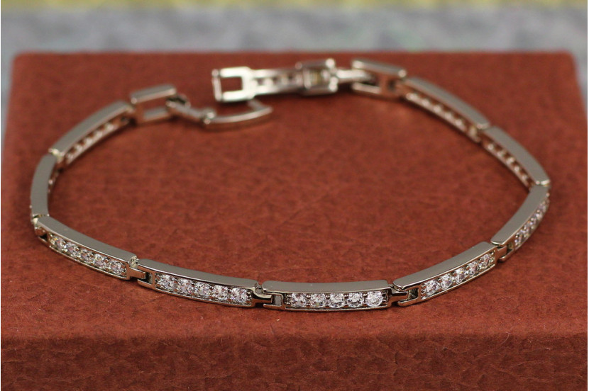 Браслет Xuping Jewelry тонкі ланки в одну доріжку з білих каменів 19 см 3 мм сріблястий