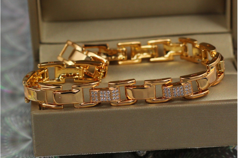 Браслет Xuping Jewelry рельєфні прямокутники 17 см 8 мм золотистий