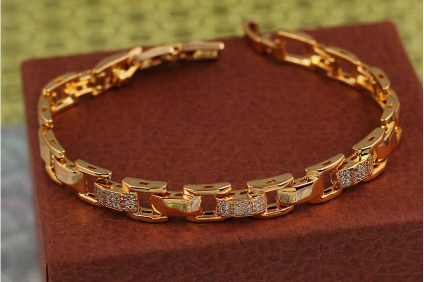 Браслет Xuping Jewelry рельєфні прямокутники 17 см 8 мм золотистий