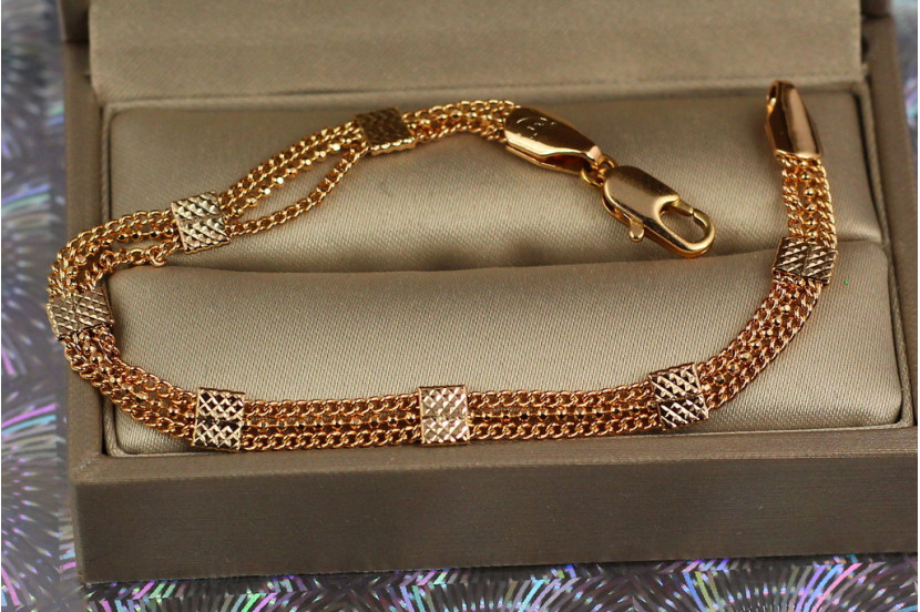 Браслет Xuping Jewelry подвійний панцир із перлінами та квадратними вставками 17 см 5 мм золотистий