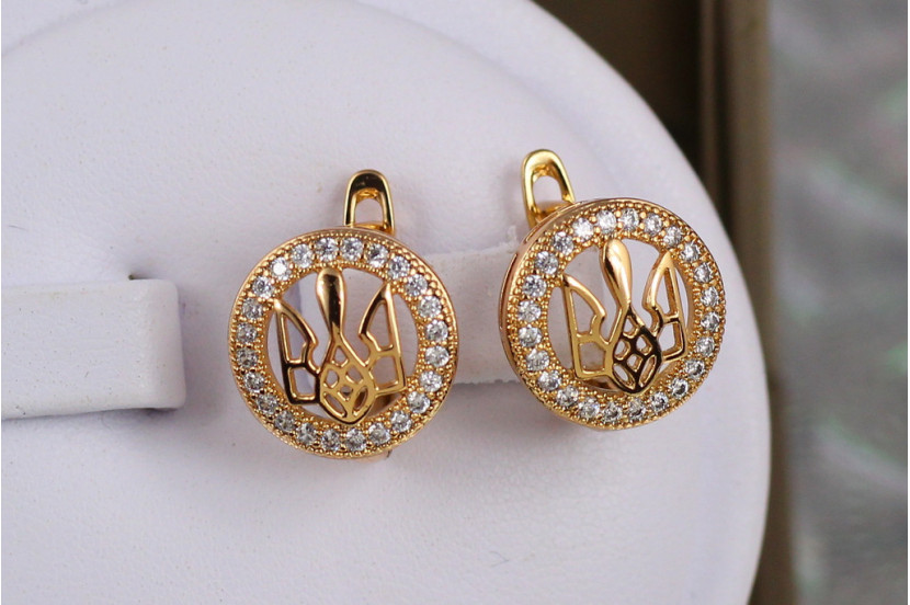 Сережки Xuping Jewelry герб Слава Україні 1.3 см золотисті