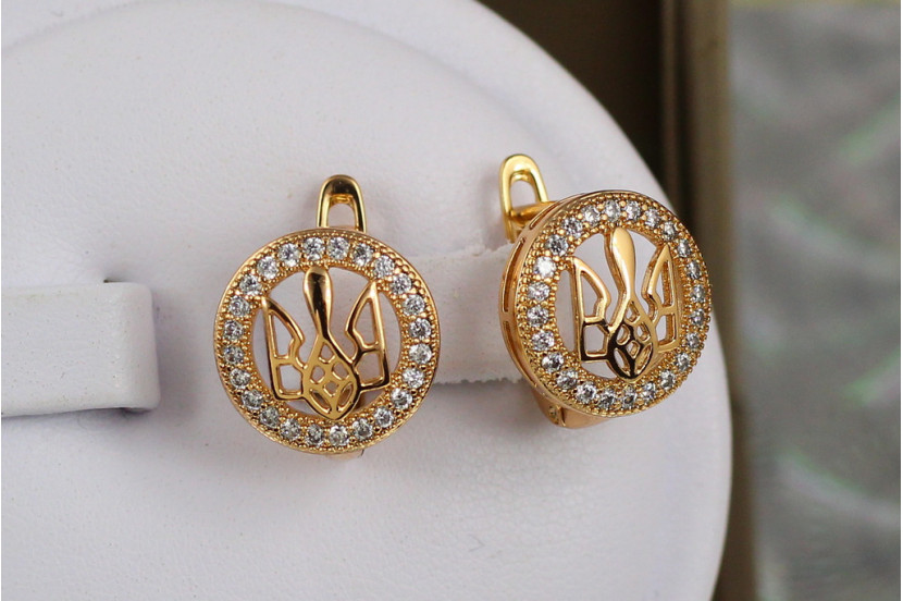 Сережки Xuping Jewelry герб Слава Україні 1.3 см золотисті