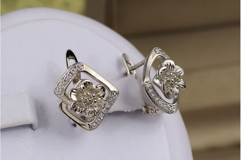 Сережки Xuping Jewelry квіткове панно 1.6 см сріблясті