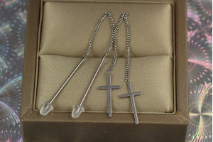 Сережки протяжки Xuping Jewelry довгі крестики 9 см сріблясті