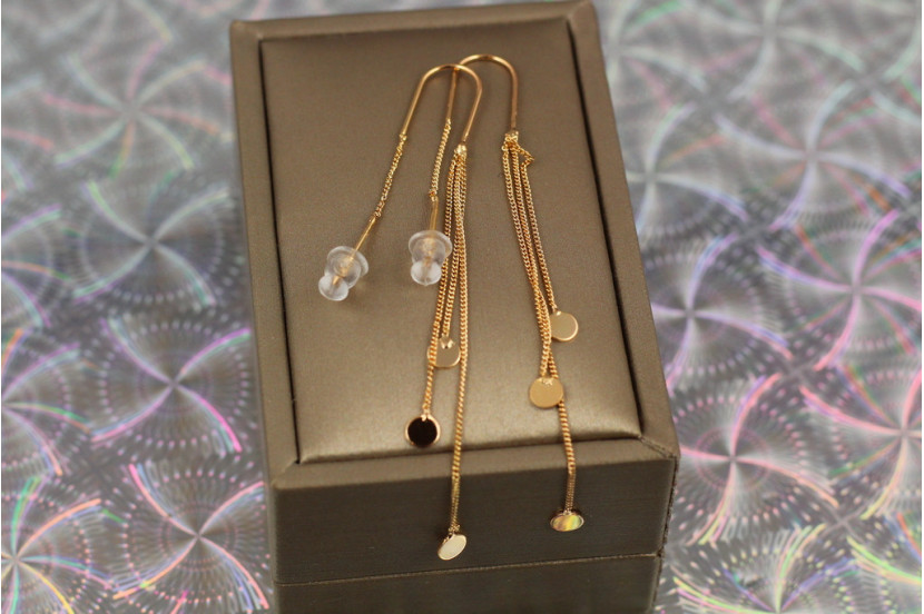 Сережки протяжки Xuping Jewelry дзвін монеток 7.7 см золотисті