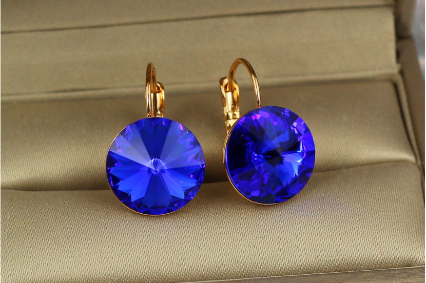 Сережки Xuping Jewelry яскраві сині камені 2.2 см золотисті