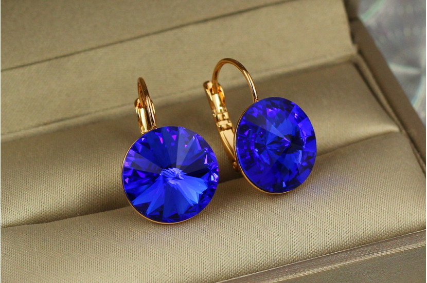 Сережки Xuping Jewelry яскраві сині камені 2.2 см золотисті