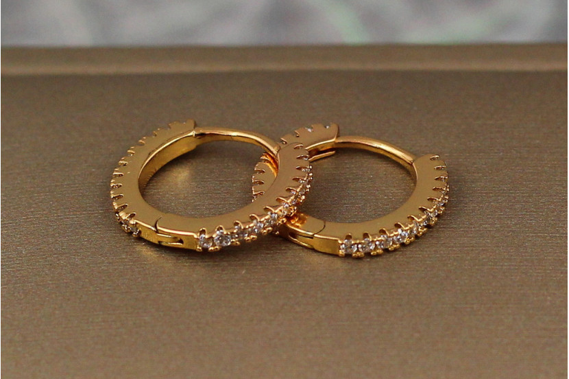 Сережки Xuping Jewelry доріжка з каменів спереду та ззаду 1.3 см золотисті