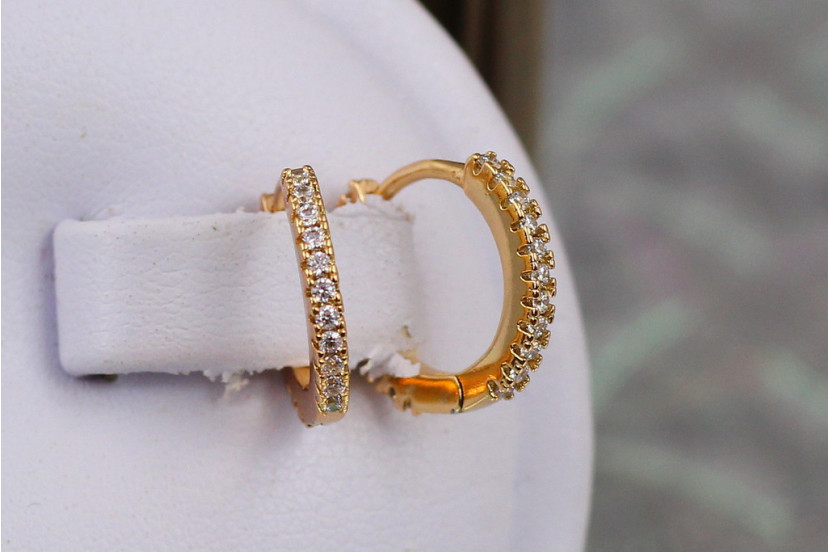 Сережки Xuping Jewelry доріжка з каменів спереду та ззаду 1.3 см золотисті